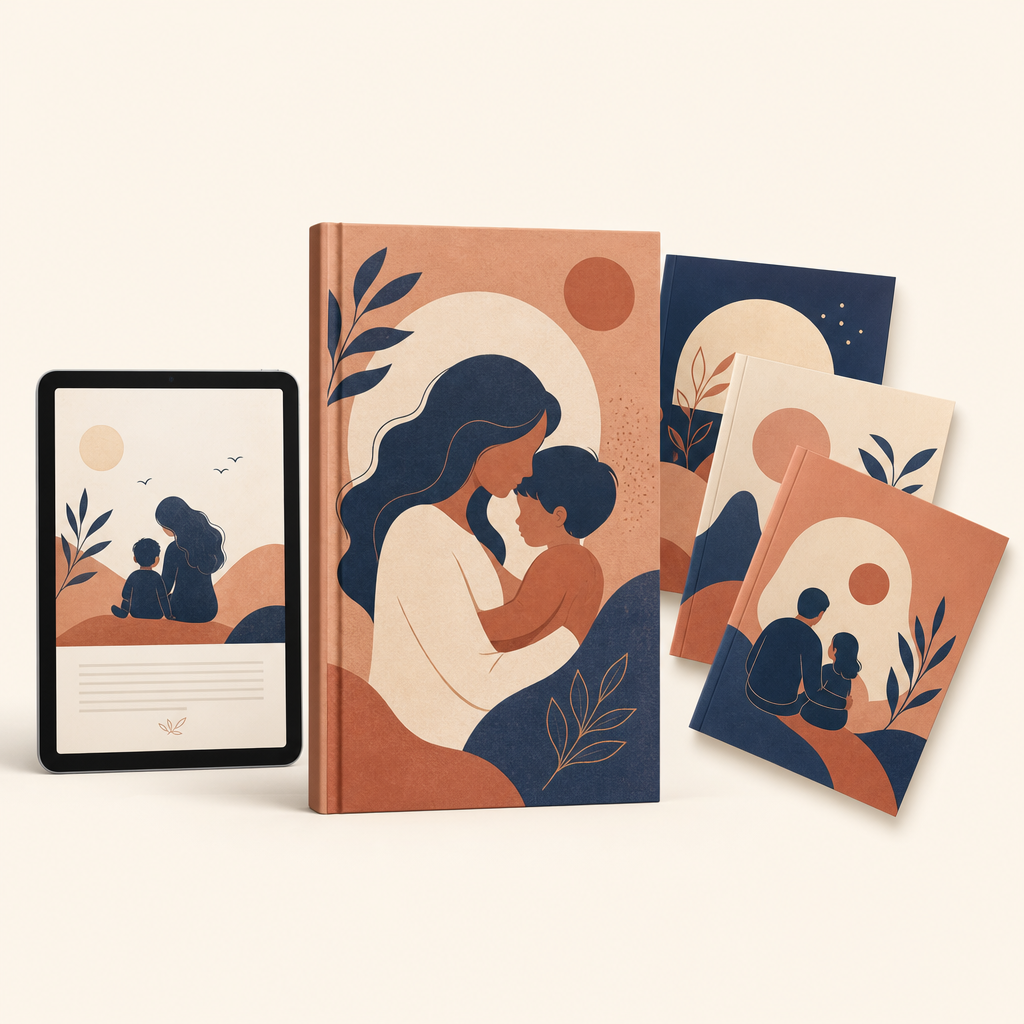 Mockup del ebook Menos Pantallas Más Infancia en tablet y documentos imprimibles